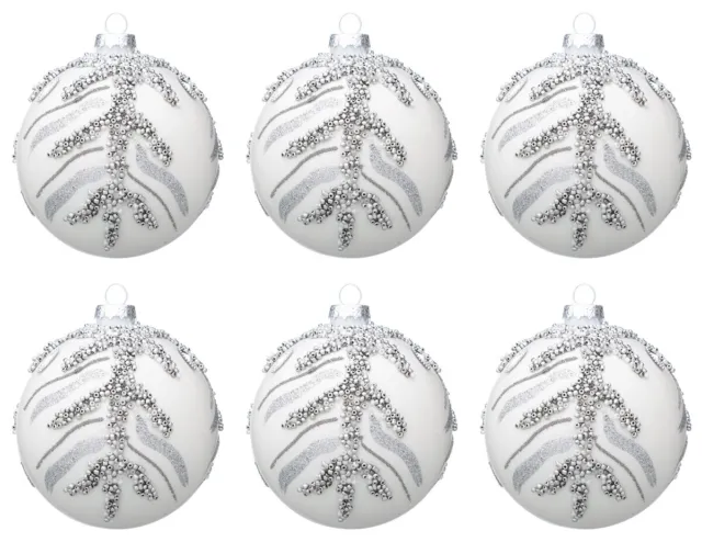 Palline di Natale in Vetro Bianche Argento Eleganti Decorazioni Addobbi Albero