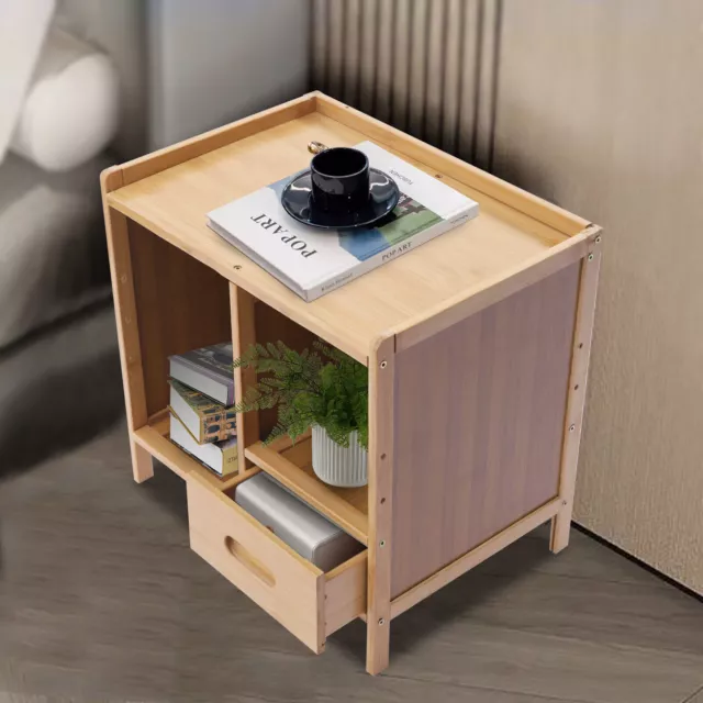Bedroom Bedside Table Bamboo Nightstand End Side Drawers Storage Box Organizer