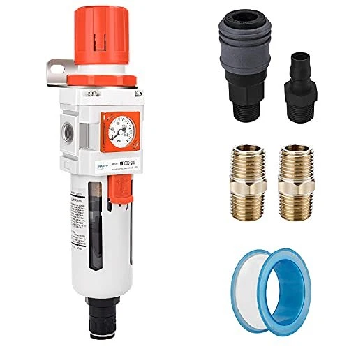 3/8" Npt Embedded Gauge Compressed Air Filter/regulator Piggyback Combo Auto Dra