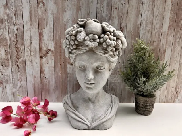 Large Heavy 7kg - 35cm Head Bust Flowerpot Planter Plant Pot - Grey Stone