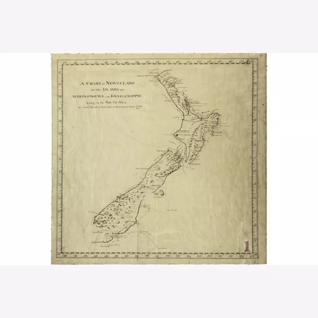 Chart of New Zealand by J. Cook, Commander, Endeavour; Historic Map 1770