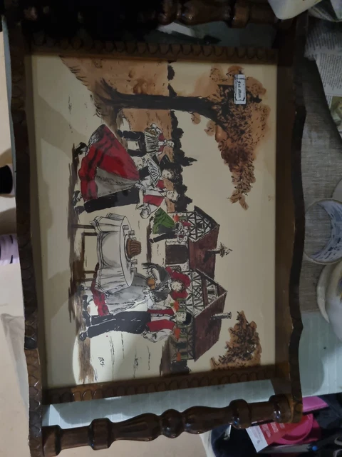 Petit Plateau Décoratif Alsacien En Bois Pyrogravé - Ancien Magasin Wery Strasbourg, Occasion Bon état