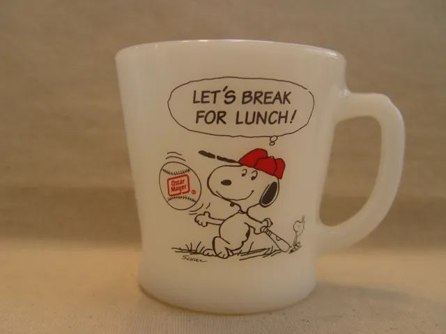Fire-King Snoopy Baseball Player OSCAR MAYER Lunchmeat Advertising Coffee Mug