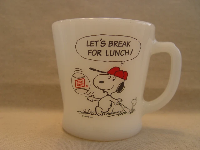 Fire-King Snoopy Baseball Player OSCAR MAYER Lunchmeat Advertising Coffee Mug
