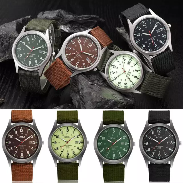 Military Army Mens Date Canvas Strap Analog Quartz Watch Sport Wrist ес