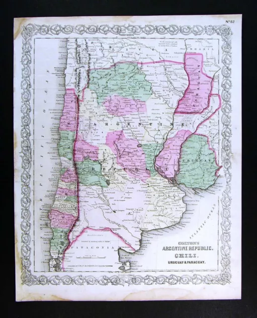 1866 Colton Map - Argentina Paraguay Uruguay Chile Buenas Aires - South America