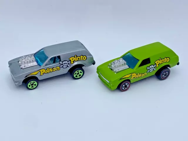 2 Custom Hot Wheels Poison Pinto Wow 1 Green (Redline), 1 Zamac