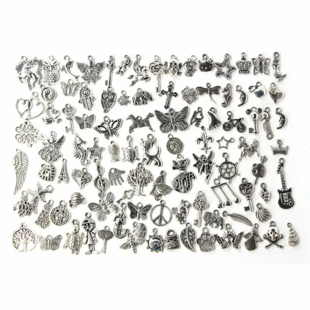 Retro Silver 100pcs Bulk Lots Mix Animal Charm Pendants Jewelry DIY for Necklace