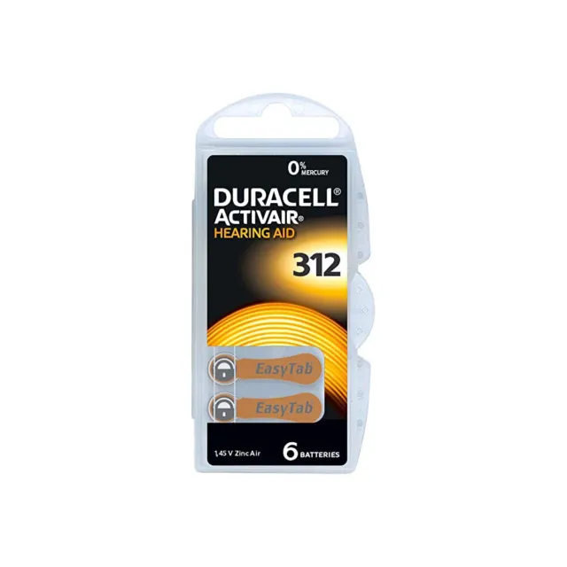 6 Batterie Duracell Activeair 312 PR41 DA312 Appareils Auditifs 1,45V Z