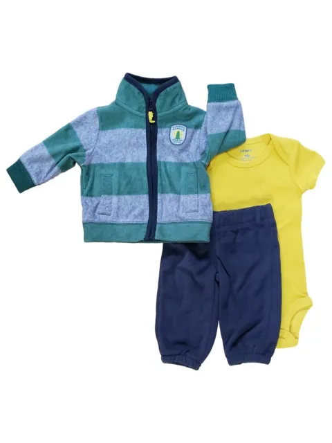 Carters Infant Baby Boys Green Fleece Jacket Pant & Cotton Bodysuit 3 Pc Set