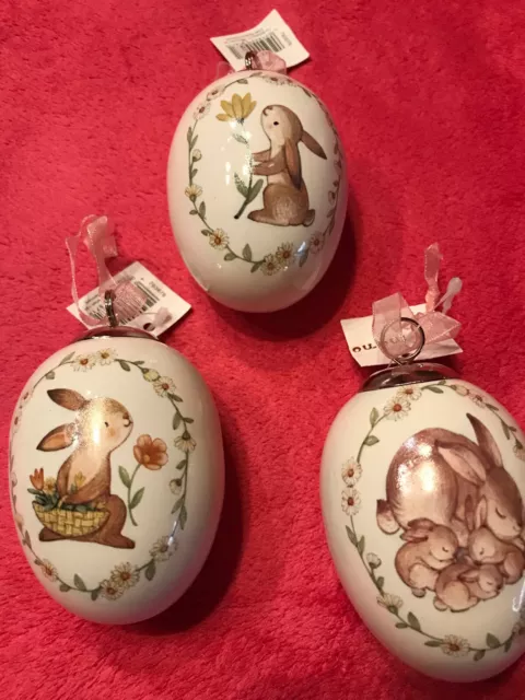 3er Set Deko Ei mit Osterhasen Design Osterei Dekoei Oster Deko Eier Figur NEU