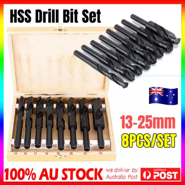 8PCS HSS REDUCED SHANK DRILL BIT SET BENCH DRILL 14 16 17 18 19 20 22 25mm AU