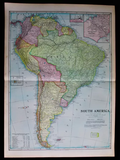 Monarch Standard Atlas Map Page Plate Of South America 1906 Vintage