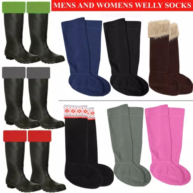 Womens Mens Wellie Socks Warm Fleece Liners Ladies Wellington Boots Adults