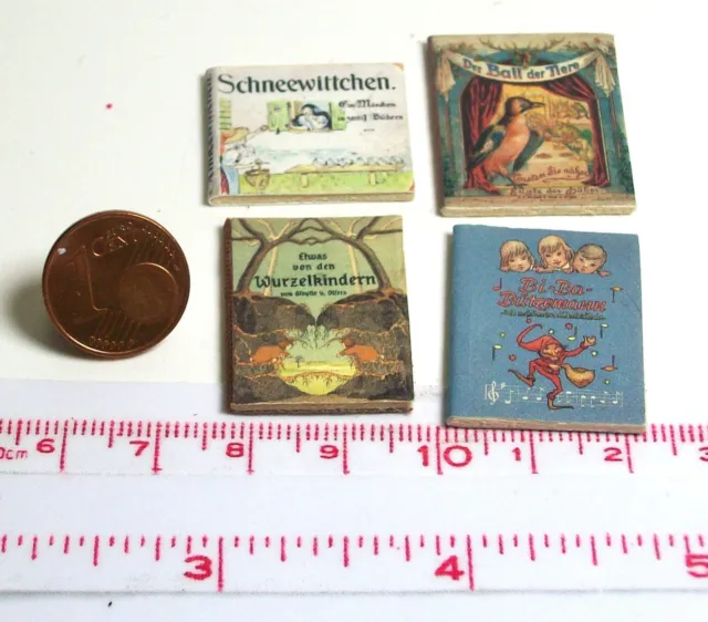 1803# Miniatur Deko-Bücherset mit 4 Büchern - Puppenhaus - Puppenstube - M 1zu12