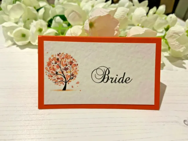 Place Cards Personalised with your Guests Names - Autumn Tree Design - Orange