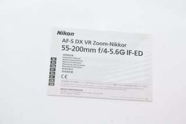 Nikon Lens Instructions For Af-S Dx Vr Zoom-Kikkor 55-200Mm F/4-5.6G If-Ed