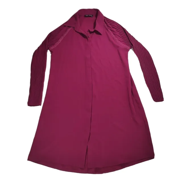 BoHo Vesper Shirt Dress Women Plus Size 40 Rib Knit Berry Wine Collared
