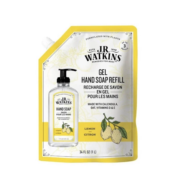 JR WATKINS PLANT Based Gel Hand Soap Refill Lemon Calendula 34 Fl Oz