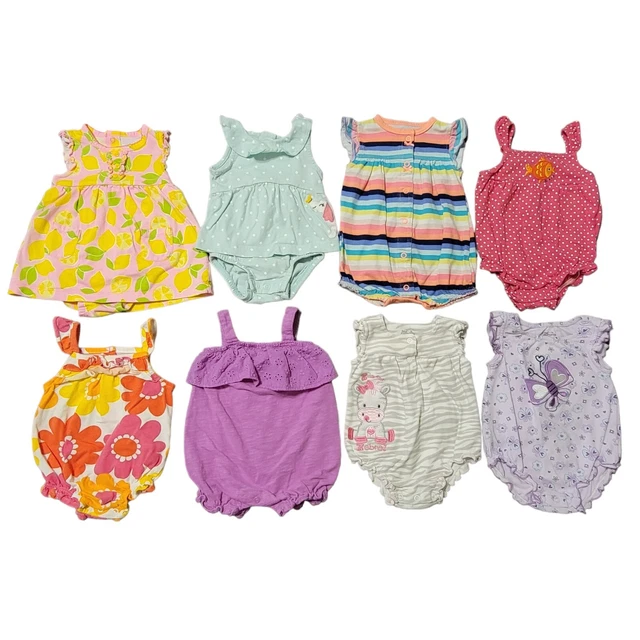 Baby Girl Romper Lot of 8 Size 3M Bundle Summer Shorts Sleeveless Knit Infant