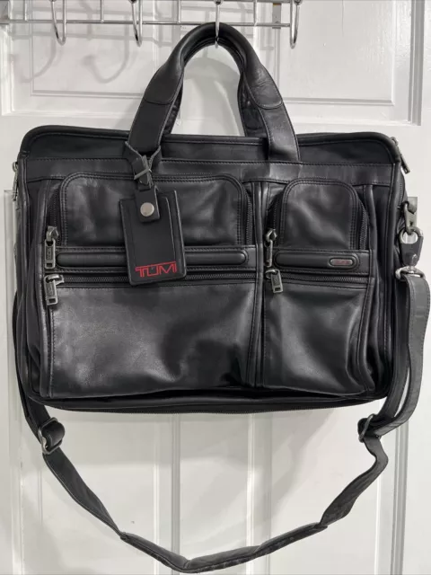 Tumi Leather Briefcase Large Expandable Carry on Luggage Clean Excellent