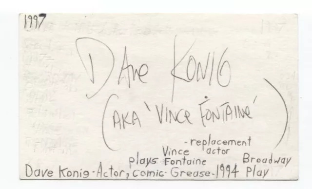 Dave Konig Signed 3x5 Index Card Autographed Signature Actor