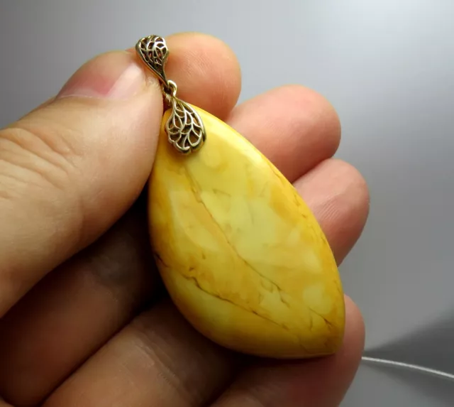 Amazing Yellow Egg Yolk Genuine BALTIC AMBER pendant 925 Sterling Silver