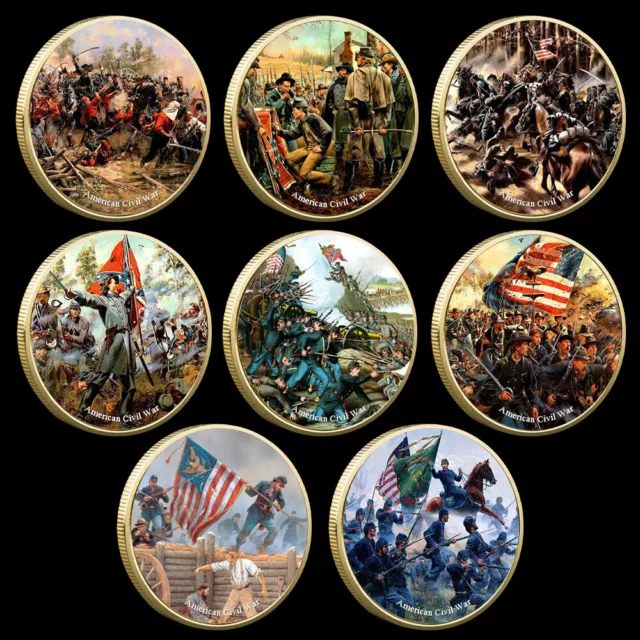 8pcs/set American Civil War Gold Coin History Challenge Medal Collectibles