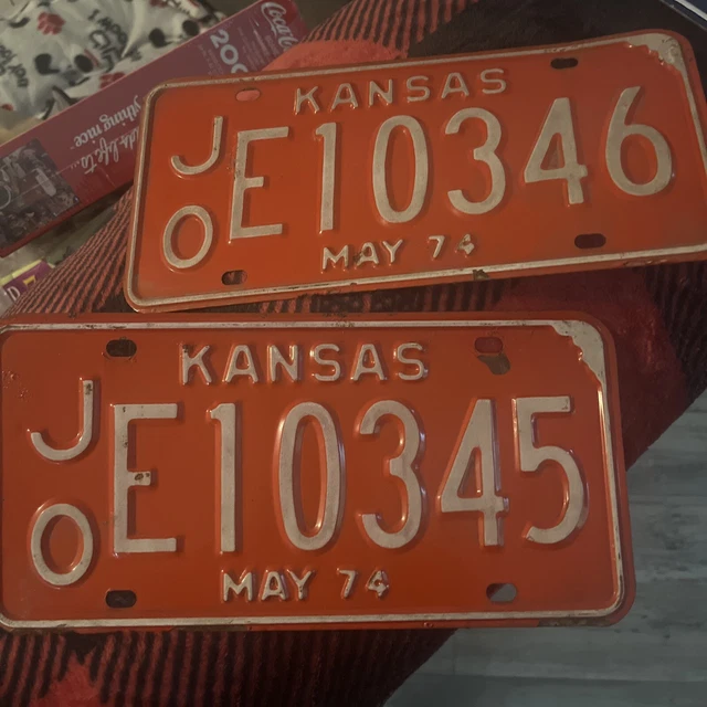 1974 KANSAS JOHNSON County Sequential License Plates E10345 E10346 16.