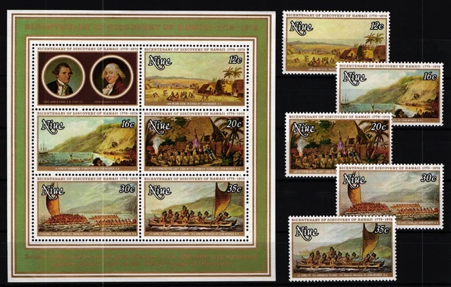 Niue 193-197 und Block 3 postfrisch Schiffe #JH396