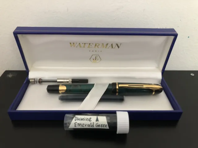 Vintage Waterman Phileas Marble Green Fountain Pen with Box, Converter etc
