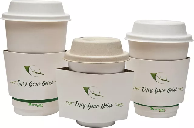8/12/16oz Biodegradable Coffee Cups w Sip Lids Double Wall Hot & Cold Drinks Tea