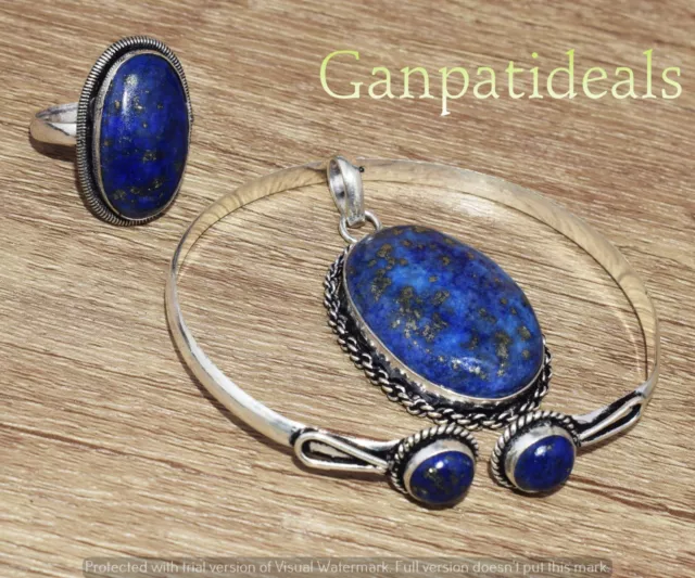 Lapis Lazuli Mix Shape 3pcs Combo Set 925 Silver Plated Wholesale Lot Jewelry