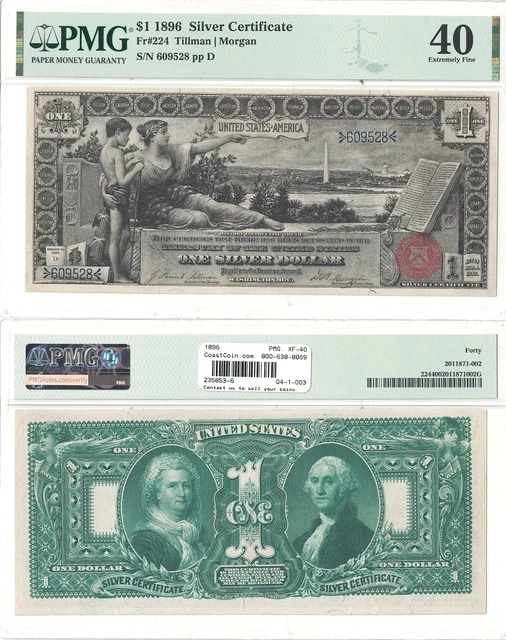 1896 $1 Silver Certificate "Educational Series" Fr 224 PMG Extremely Fine-40