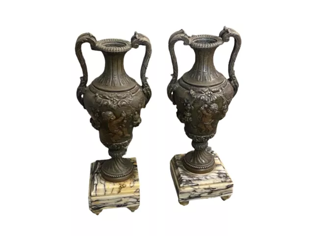 Ancienne Paire De Vase Candelabre Dessus Cheminée  Bronze Chérubin Pas Cristal