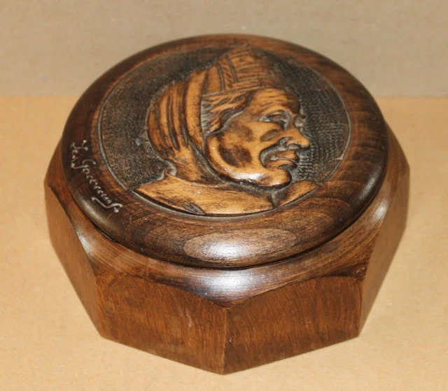 Boîte à Bijoux Ronde Ancienne En Bois Sculpté - Diamètre 17cm, Style Vintage, Occasion Déco
