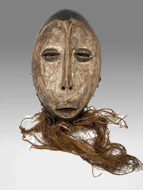African Lega Mask Bwami Society Congo African Art w/raffia