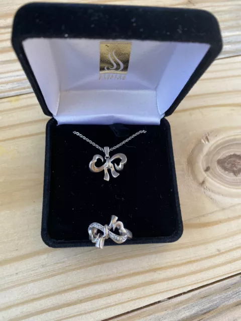 #4) Jane Seymour open heart Bow necklace 18” LongAnd Ring 5.5 Set