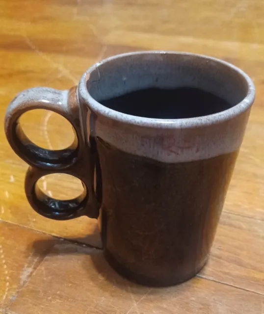 Brown Drip Glaze Two Finger Handle Pottery Coffee Cup Mug Japan