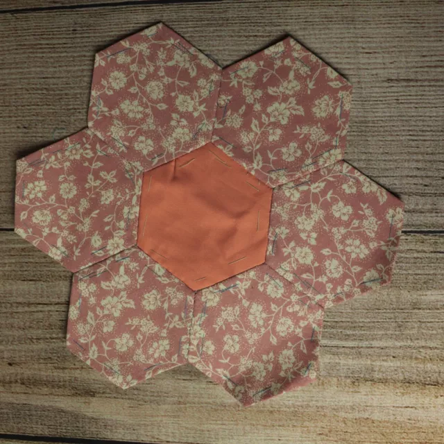 Hexagon Quilting 9" Block ~ pink 35 ~ ~ Vintage Fabrics ~ Hand Pieced