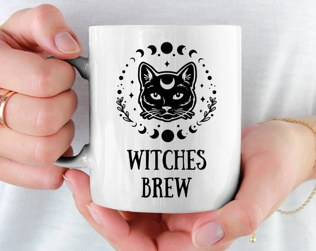 Witches Brew Coffee Mug Halloween Witch Mug Magical Cat Mug Cat Moon Cup