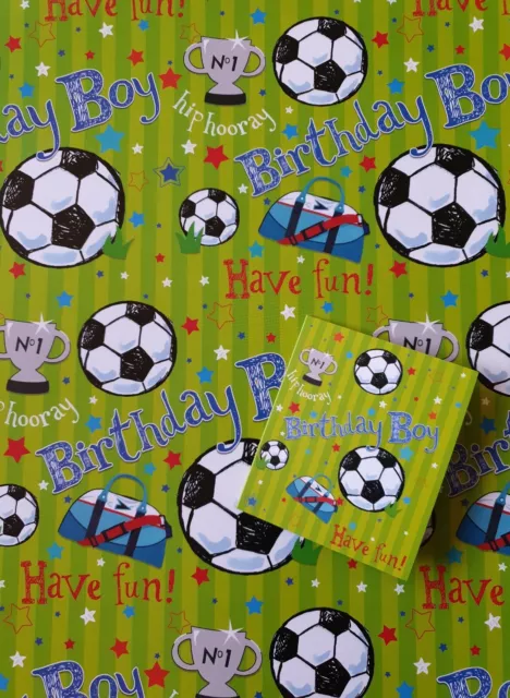Boys / Girls Football Birthday Wrapping Paper  - 2 Sheets + 2 Gift Tags