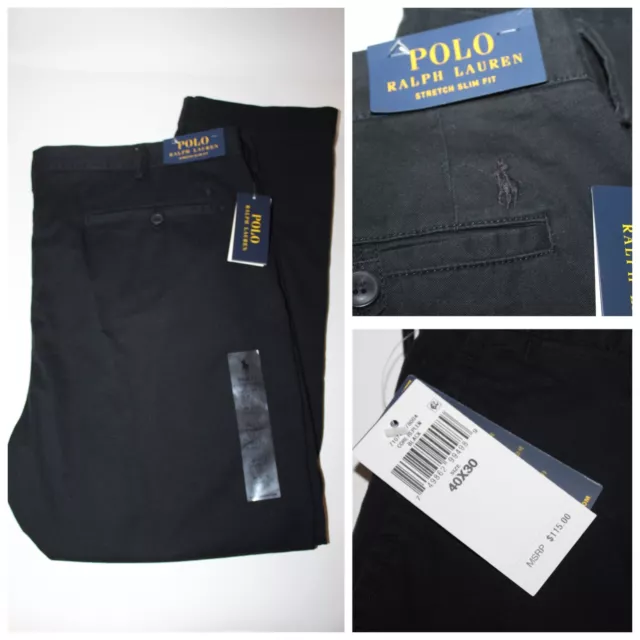 NWT $115 Mens Polo Ralph Lauren Stretch Slim Fit Chino Pants Black Size 40 x 30
