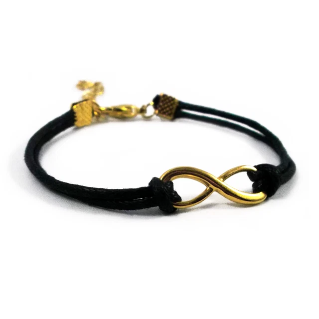 Bracciale con INFINITO oro Corda cordino Nero braccialetto dorato da Uomo Donna