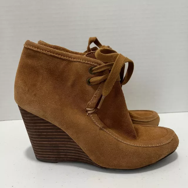 Kelsi Dagger Martha Wedge Tan Brown Suede Lace Up Bootie Ankle Boot Women's 6 M