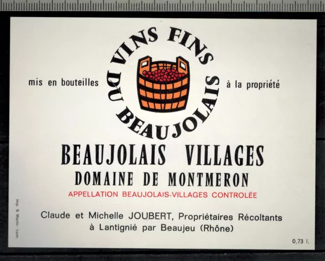 Etiquette de Vin - Beaujolais Villages -Domaine De Montmeron-C.Joubert-Réf.n°302