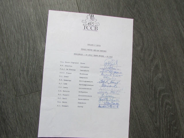 England v India Texaco Trophy Multi Signed Autographed Hand Signed Team Sheet