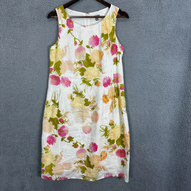 J. Jill dress womens 8 ivory floral 100% linen sleeveless midi shift watercolor