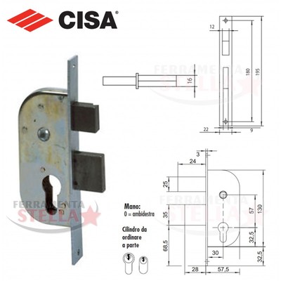 CISA CILINDRO CISA 60MM DECENTRATO,SERRATURE DA INFILARE,5 PERNI COD OG300 ART 458811 