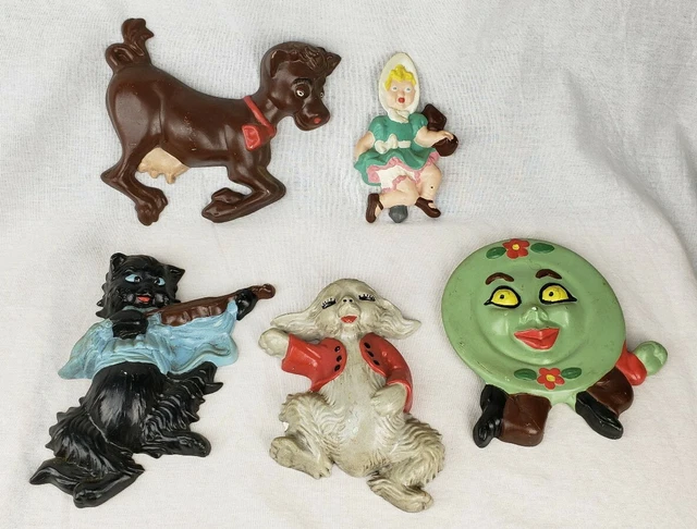 Vintage 1950's Irene Smith Nursery Rhymes Chalkware Wall Decor Hey Diddle Diddle